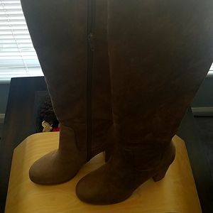 Madden Girl Taupe Knee High Suede Side Zipped Boots